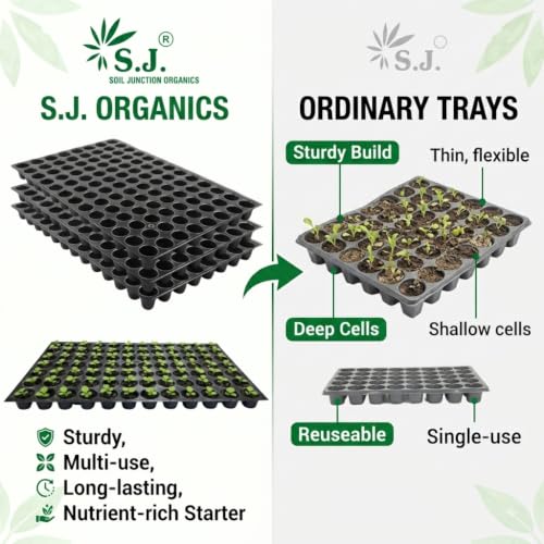 Image of SJ Organics 104 Cell Seedling Tray - Pack of 5 | Heavy Duty Germination Tray for Seed Starting, Indoor Gardening & Plant Nursery Use