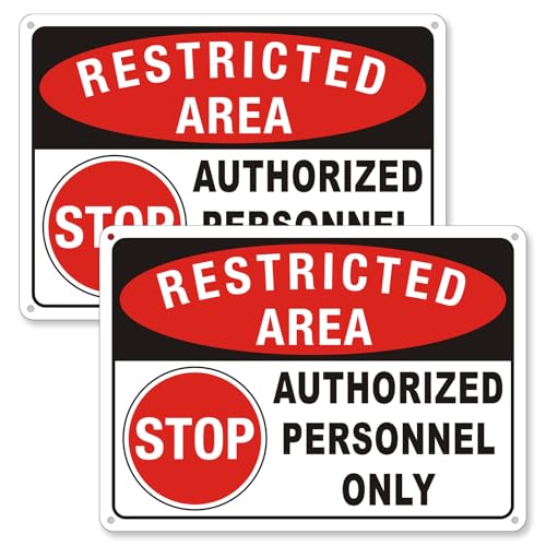 (2 Pack) Restricted Area Sign Authorized Personnel Only Do Not Enter signs 10 x 7 Inches Aluminum UV Protected Weatherproof and Easy to Install