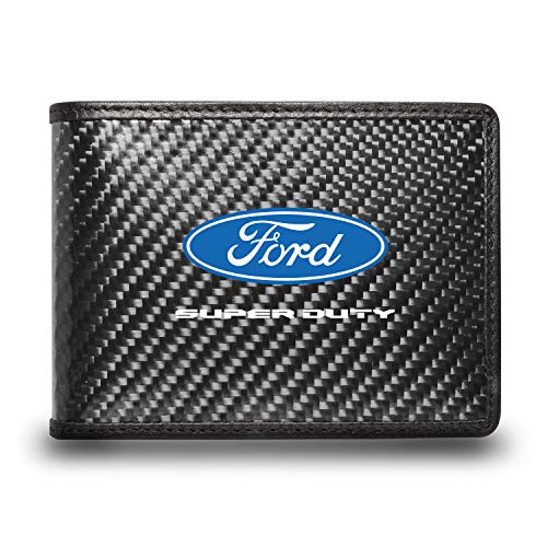 for - Ford Super-Duty Black Real Carbon Fiber Leather RFID Blocking Bi-fold Wallet