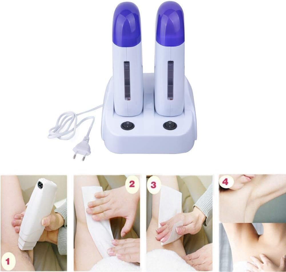 SQUADO - 2 Manos calentador de cera de rodillo para cera profesional de 40 W, depilación duradera con cera a rodillo