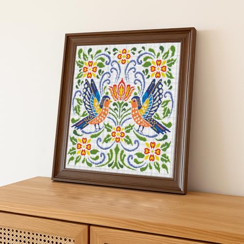 Image of FREEBLOSS 11CT Vector Flowers Stamped Cross Stitch Kits Complete Embroidery Kits with Instruction Cross Stitch Wall Hanging Kit for Needlepoint Adults Wall Art Decoration 18x18in /45x45cm