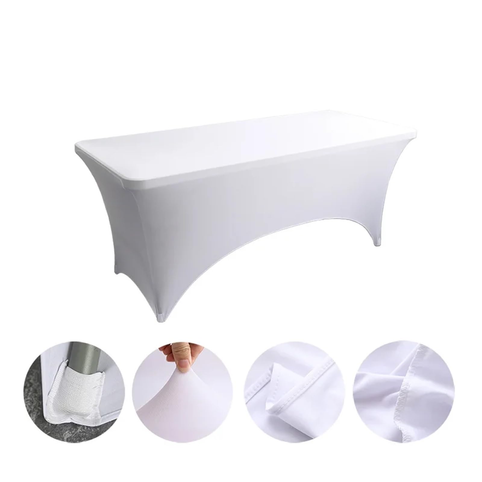 TIYGHI Spandex Tablecloths Spandex Fitted Stretch Table Cover 4-8FT Folding Table Rectangular Cocktail Tablecloth Perfect For Wedding Party Banquet (Color : White, Size : 4 FT)