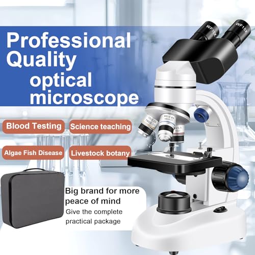 Image of Microscope for Adults WF10x and WF25x eyepieces, 40X-2000X Magnification USB Camera, Microscope for Adults Suitable for Laboratory School (Binocular Microscope Without Gift Bag)