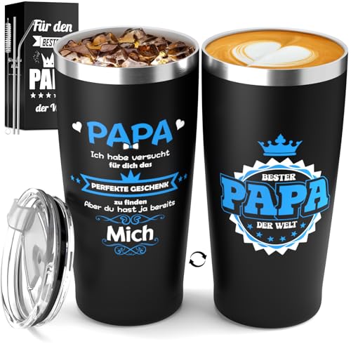 LILABIENE Thermobecher Papa Autobecher Kaffebecher Kaffee to go Thermo Isolierbecher Geschenk für Vater Vatertag Geburtstag Weihnachten 600 ML