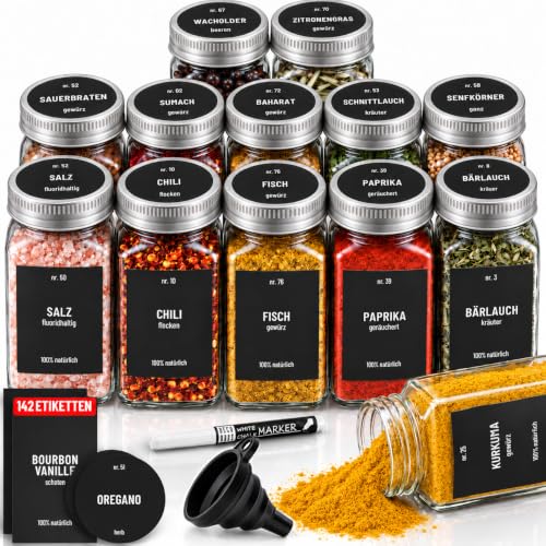 Produktfoto von Deco haus Gewürzgläser Eckig Luftdicht 12er Set + Etiketten & Streueinsatz