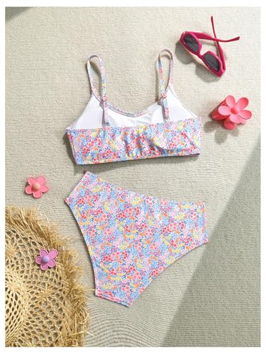 Girl's 2 Piece Floral Lace Bathing Suit Ruched Wireless Padded Swimsuit Cute Vacation Beachwear2