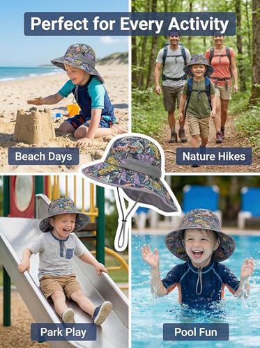 Image of icolor Kids Sun Hat Toddlers UPF50+Bucket Summer Beach Play Sun Protection Hats with Neck Flap for Ages 3~10 Girl Boy