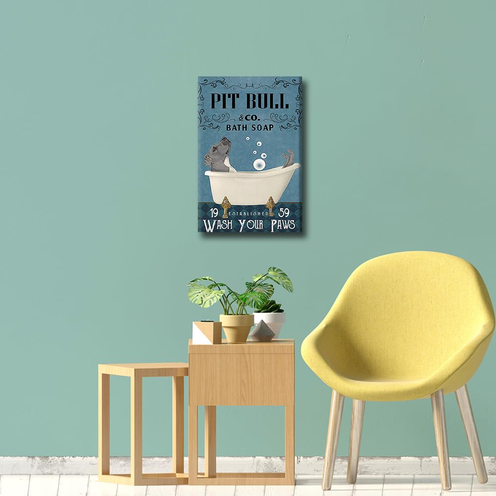 Funny Decor Pit Bull Bathroom Wall Decor Dog Poster Farmhouse Decor Bulldog Canvas Framed Wall Art Bathtub Decor Home Toilet Wall Decoration Ready to Hang - Image 4