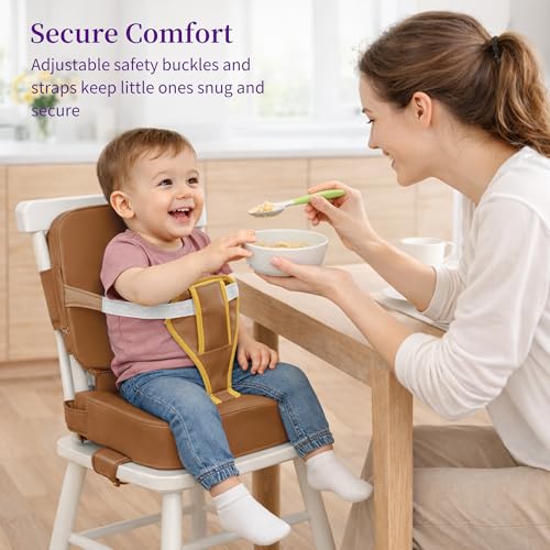Image of Toddler Booster Seat for Dining Table with Backrest, Waterproof PU Cushion