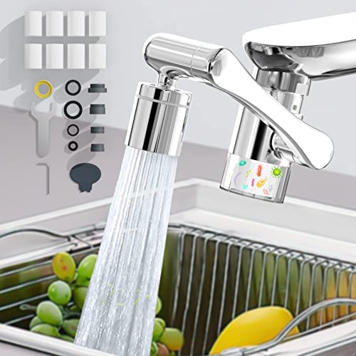 KASTWAVE 1440 Rotating Faucet Extender Aerator with Visibility Water Filter and Eight Elements Replacement Universal Foldable Splash with Two Outlet Modes for Kitchen Bathroom Sink