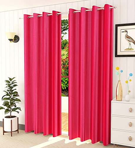 Image of Curtains 9 Feet Long for Living Room - Long Door Curtains Set 1 Pcs Panel, Solid Parda for Home Decor & Office Pink Colour 9 feet (48 x 108 Inch) - 1 Pcs