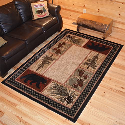 Rustic Lodge Black Bear 8' Round Area Rug, 7'10X7'10 #TOP1