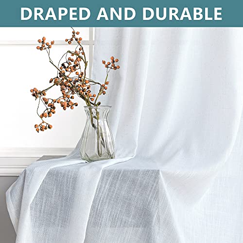 White Curtains 54 Inch Length For Kitchen Farmhouse 2 Panels Tab Top Casual Woven Linen Semi Sheer Short Cafe Tier Curtains For Bathroom Small Windows Basement Door Boho Rustic Decor 52X54 Long #TOP5