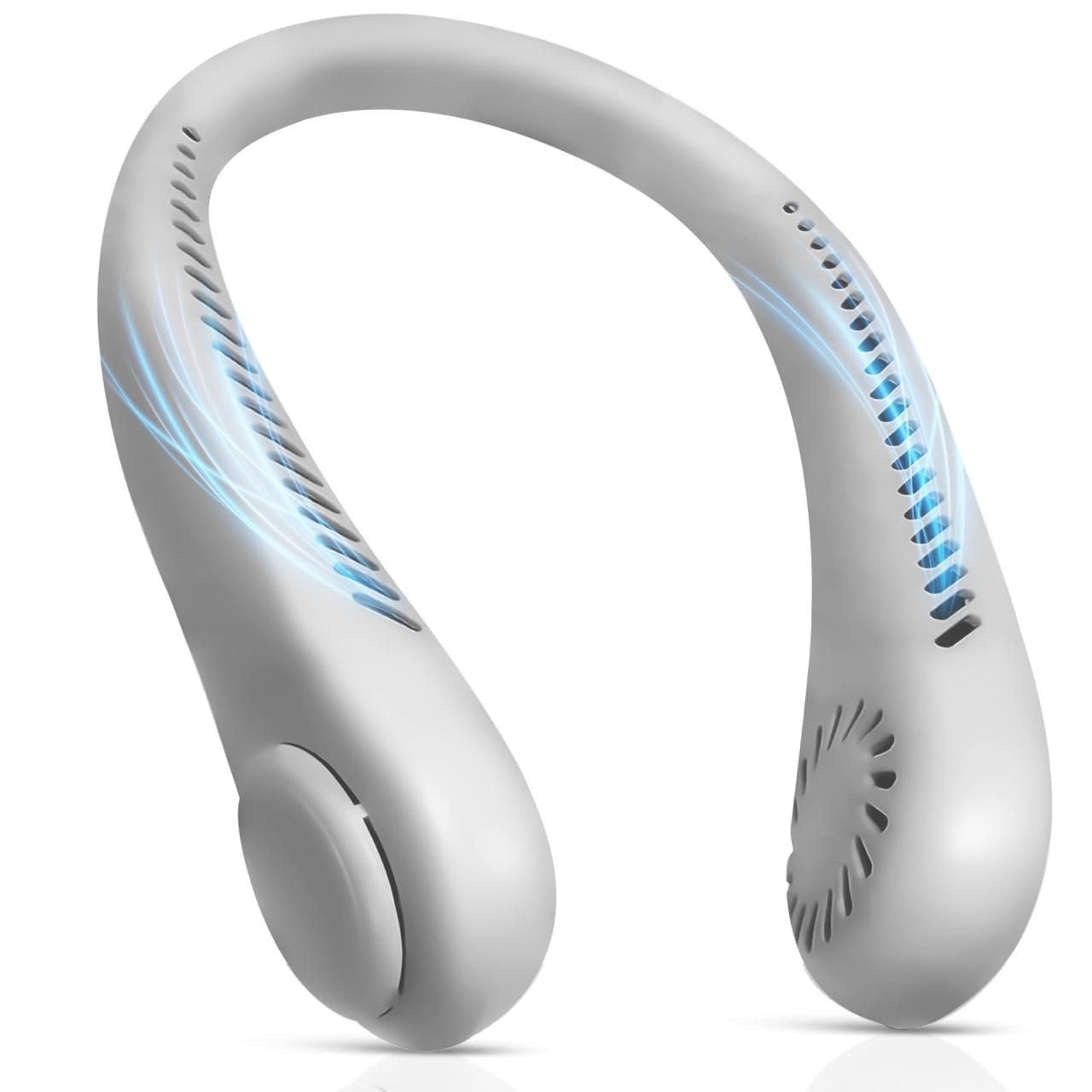 A.S.KPortable Neck Fan, Wearable Personal Neck Fan, 4000mAH Battery Operated Fan, Air Conditioner Fan, Rechargeable Travel Fan, Headphone Design, 3 Speed Outdoor Gardening Gifts for Women, (White)