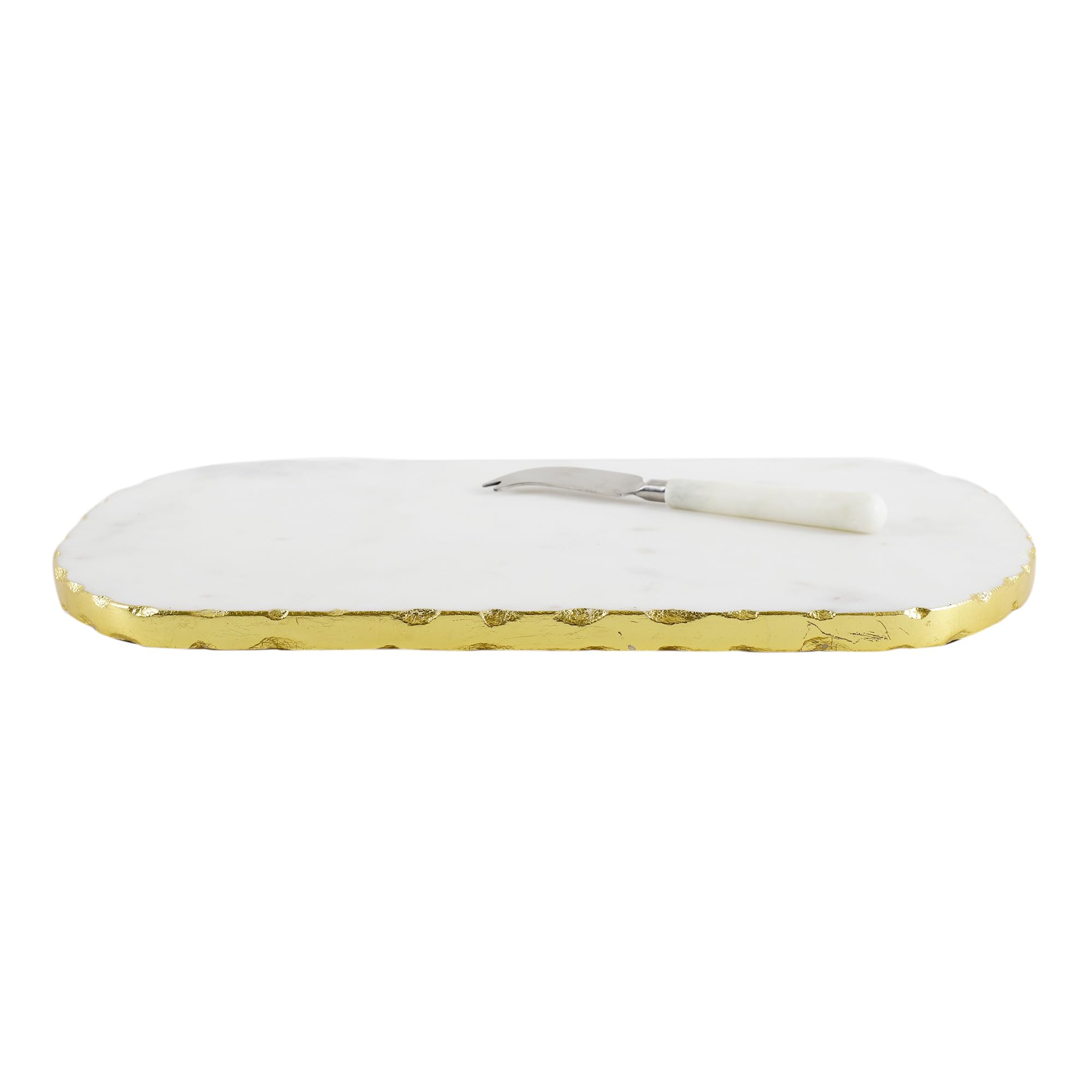NikkisPride Indian Made Premium Marble Cheese Platter || Charcuterie Board with Stainless Steel Cheese Knife Combo Standard Size 38 cm x 22.5 cm 1