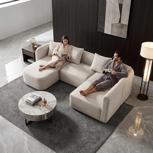 Modular Sectional Couch, 118", Deep Seat, with Ottoman, Oversized, Velvet