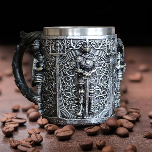 Taza de acero inoxidable y resina estilo vikingo medieval miniatura 7