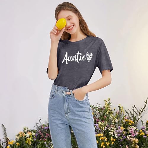 Image of Auntie Women Warm Lovely Love Print Blessing Holiday Summer Ladies Women Casual Short Sleeve T-Shirt.