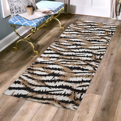Image of SAGON 2x5 Ft Printed Runner Carpet - Cotton Bedside Rug for Bedroom & Living Room (Tiger Print)