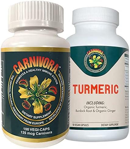 Carnivora Vegi Caps + Turmeric Combo - Immune System Support with Enhancement for Joints and Digestion (Bundle with 1 Bottle Vegi-Caps and 1 Bottle Turmeric)