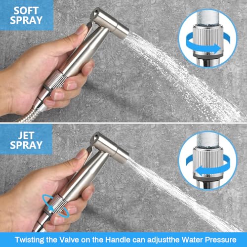 Image of HASTHIP Toilet Spray Gun Pressurized Handheld Sprayer Bidet Hose Stainless Steel Rinser No Drill Universal G1 /2 Spray for Installation Kit 4ft Soft Hose 3PCS