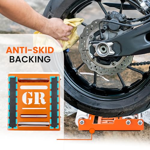 Grand PitStop Motorrad-Reinigungsständer - Paddock Stand Ersatz - Rollenständer für Reifenreinigung & Kettenschmierung - GRoller (Mittel (Fahrräder < 485 lb & Reifenbreite <180 mm))