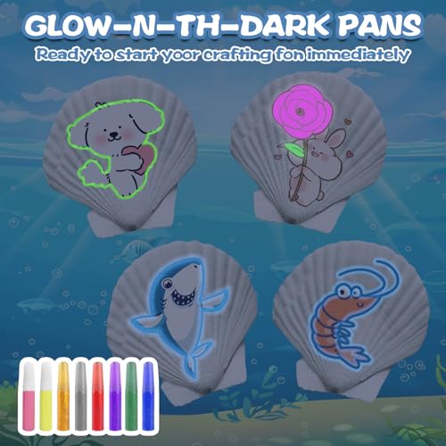 LUCKNIGHT Muscheln Bemalen Kinder Set, DIY Malerei Kunst Basteln Kinder, Meer Thema Muscheln Bemalen, Kreativ Bastelset Malsets, Nachtleuchtendes, Geburtstagsgeschenke für 4-12 Jahre Jungen Mädchen