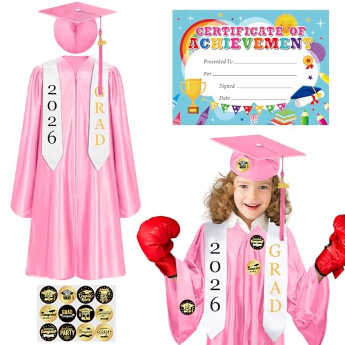 Zhanmai 2026 Preschool and Kindergarten Graduation Cap Gown Stole Set with Tassel Certificate Sticker for Kid Toddler Gift(Small Pink)