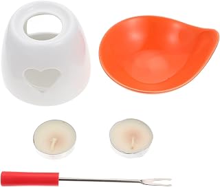 Ceramic Melting Pot for Chocolate and Cheese Heat-resistant Fondue with Heart-shaped Base for Home Baking and Cooking Includes Fork and Candles