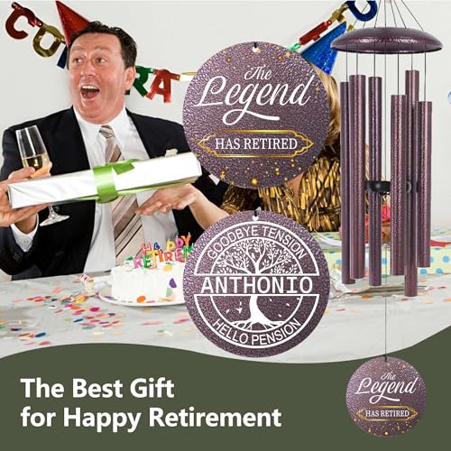 Image of ASTARIN Personalized Retirement Wind Chimes for Women Man, Happy Retirement Gift 36 inch Wind Chime for Teacher Coworkers Boss, Personalized Tree of Life Deep Tone Windchime Retiree Gift Ideas