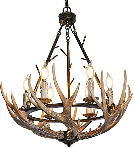 Antler Chandelier Lighting With 6 Lights, Resin Deer Antler Chandelier Light Fixtures Rustic Style For Living Room, Dining Room, Hallway #TOP19