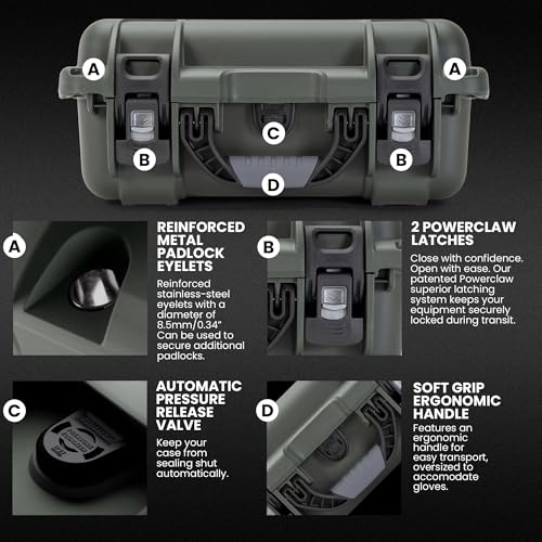 Image of NANUK 915 Hard Case with Cubed Foam - Compact Waterproof Travel Camera Hard Case with Padded Dividers, 13.8 inch x 9.3 inch x 6.2 inch - Dustproof and Impact Resistant, Airline Carry-On Approved - Olive