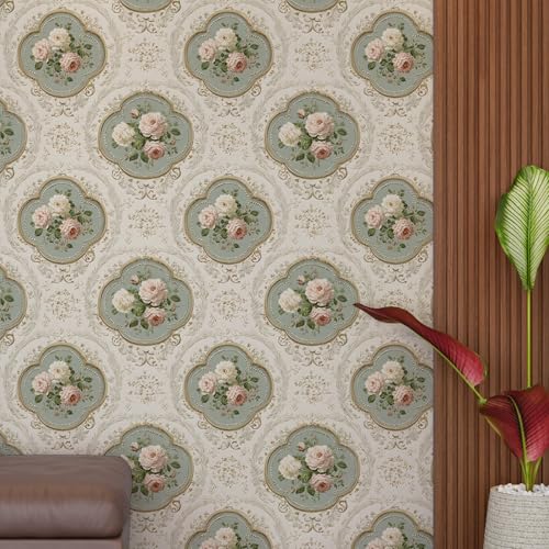 Image of PAPER PLANE DESIGN Vintage Floral Vinyl Self Adhesive Wallpaper Peel & Stick, Waterproof, Stain-Proof | 16 in X 90 in, Decor for Bedroom, Hallway, Living Room (D)