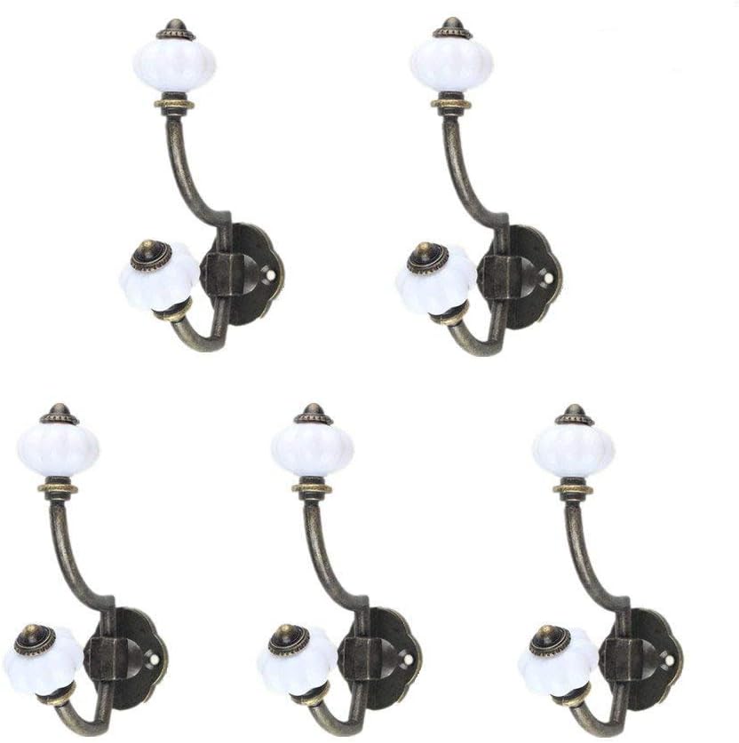 Retro Coat Hook,5 Pack Bronze Zinc Alloy White Pumpkin Ceramic Ball Decorative Door Hook Key Hook Clothes Hook Towel Hook