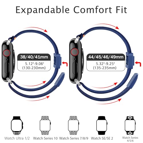 Image of Nylon Solo Loop Band Compatible with Apple Watch 40mm 41mm 42mm 38mm 44mm 45mm 46mm 49mm Women Men, Elastic Magnetic Clasp Stretchy Sport Strap for iWatch Series SE 11 10 9 8 7 6 Ultra