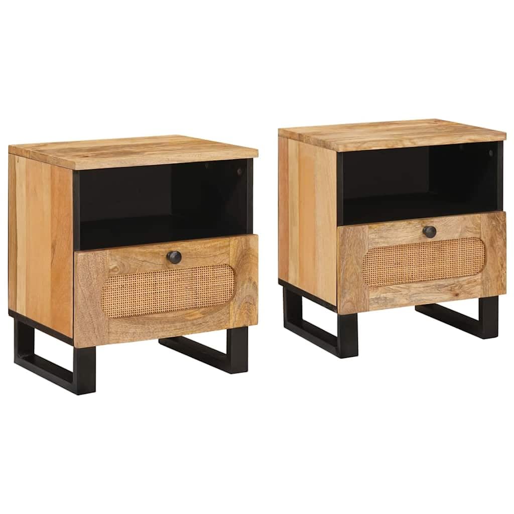 Table de chevet manguier massif lot de 2 meubles de nuit durables design moderne