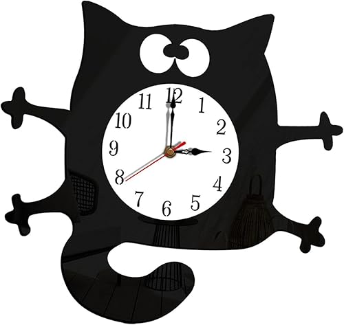 Miniatura 1 de MYCENSE Reloj de pared con forma de gato sin tictac funciona con pilas para decoración de dormitorio cocina