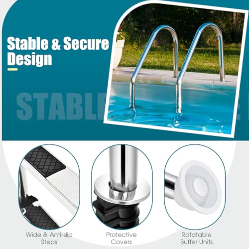 Escalera para piscina de acero inoxidable 3 peldaños antideslizante miniatura 5