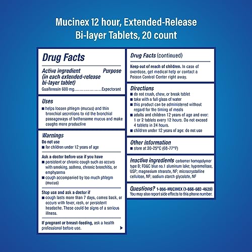 Mucinex 12 Hour 600 mg Guaifenesin Extended-Release Tablets for Excess Mucus Relief, Expectorant Aids Excess Mucus Removal, Chest Congestion Relief, 20 Bi-Layer Tablets (Pack of 2) - image 2