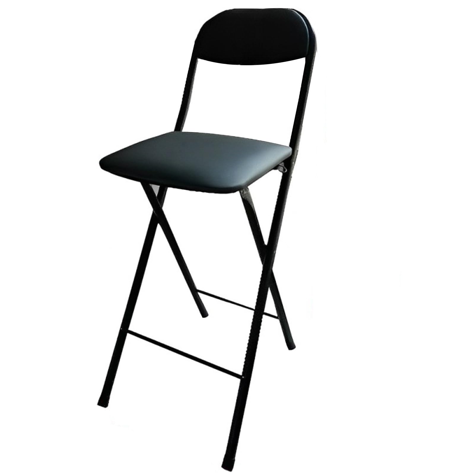 Opvouwbare kruk, gevoerde zitting 65 cm, 70 cm opvouwbare barkruk met rugleuning en voetsteun, 75 cm zwart opvouwbare metalen keuken hoge stoel voor café, bistro (Color : Black, Size : 75cm/30in