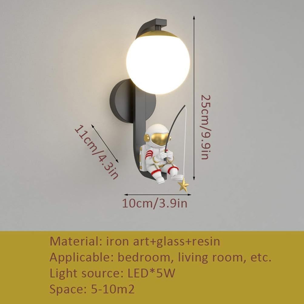 LED Wandleuchte Kinder Lampe Cartoon, Astronaut Wandleuchte Kinderzimmer Mädchen Jungen Schlafzimmer Wandbeleuchtung Runde Moon Lampe Innen Runde Glas Lampenschirm Globus