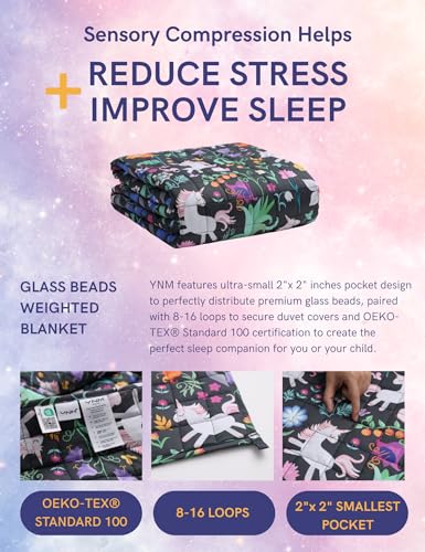 Image of YnM Weighted Blanket Kids(41 inchx60 inch 7lbs) Washable Soft Heavy Blanket Throw for All-Season Weighted Blanket for Sleeping,Throw Size Breathable Blanket with Premium Glass Bead(Unicorn)