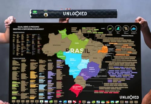 Mapa do Brasil de Raspar 60x42 cm | Unlocked | Sem moldura | Mapa Raspadinha