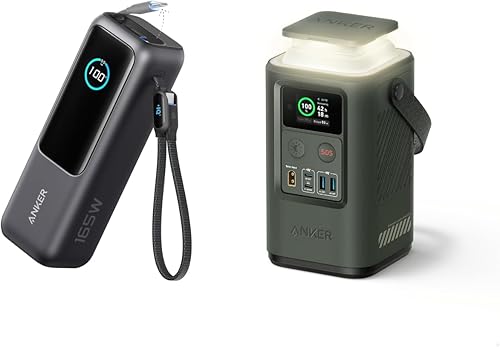 Anker Banco de energía 25K 165W con USB-C integrado y cable retráctil estación de energía 60,000mAh 87W con pantalla inteligente, iluminación, modo