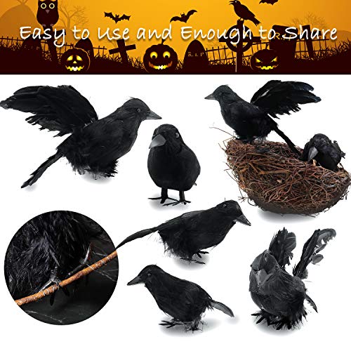 6 Pieces Halloween Black Crows Feathered Crows Halloween Decorations