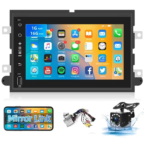 Android Car Radio for Ford F150/F250/F350/E250/E350, 7” HD Touchscreen Bluetooth Car Stereo Support Mirror Link/WiFi Connection/GPS/FM Radio/AHD Backup Camera/DVR/SWC/USB/MIC