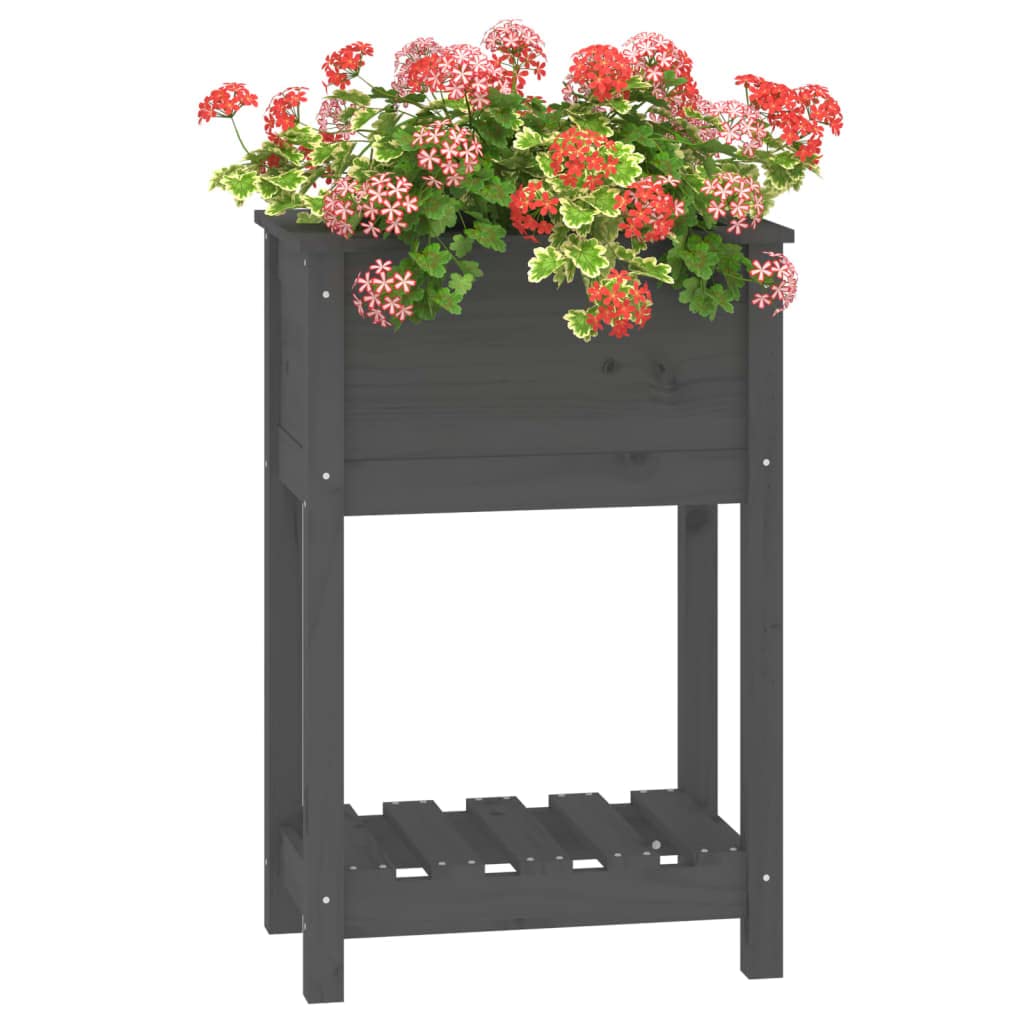 Hothingwell Blumenkasten mit Regal, Grau, 54 x 34,5 x 81 cm, Massivholz
