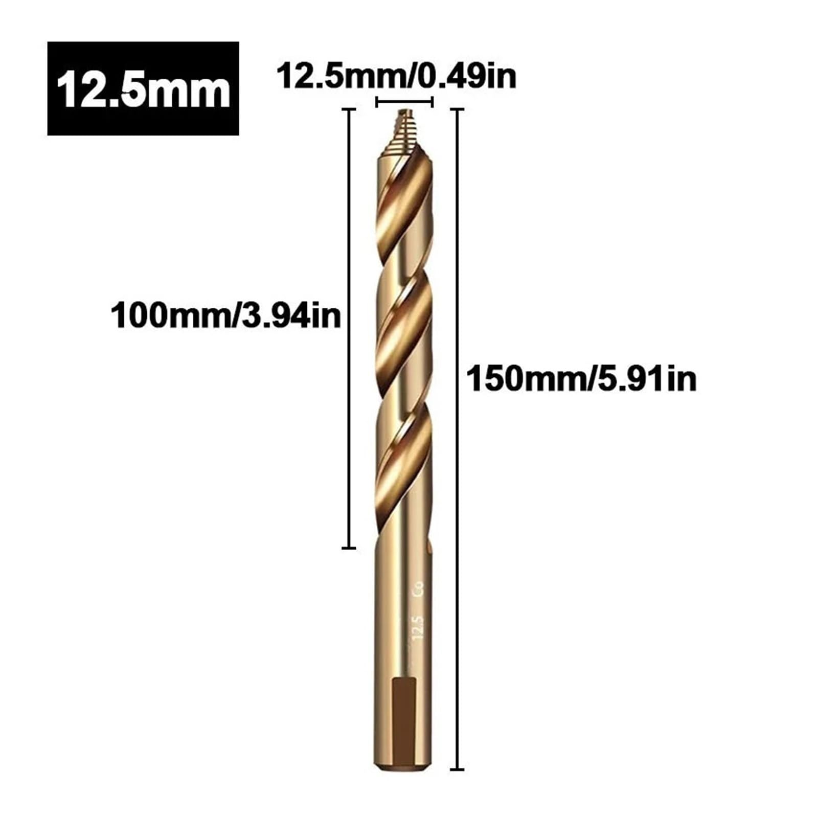Broca para metal Broca helicoidal escalonada de cobalto, vástago recto acero(12.5mm)
