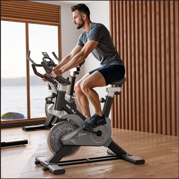 Image of Cockatoo Ride-X-4.5 Spin Bike|Fully enclosed flywheel-4.5 Kg|Exercise Cycle For Home With Adjustable Resistance & Gym Cycle For Home Workout|Max Weight Capacity: 100 kg(Black-Grey)
