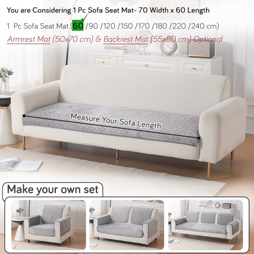 Image of HOKIPO Velvety Quilted Anti-Slip Sofa Cover Mats for L-Shape & 1 /2 / 3 Seater Sofa |DIY Sofa Cover Set, 'Softline Quilted Series' 70(W) x 60(L) cm | Arctic Grey (AR-6313-DGRY)